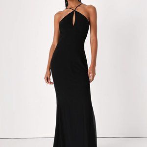 Black Halter Neck Mermaid Maxi Dress (Lulu's)